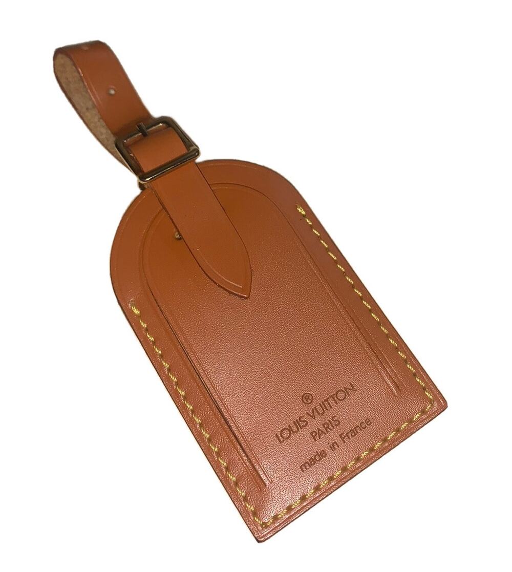 Louis Vuitton Name Tag Cognac Leather Large Gold-tone Buckle France LN